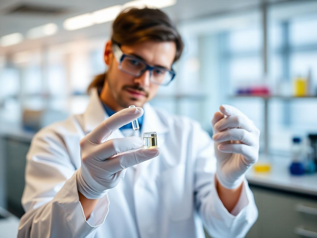 Researcher inspecting a peptide sample